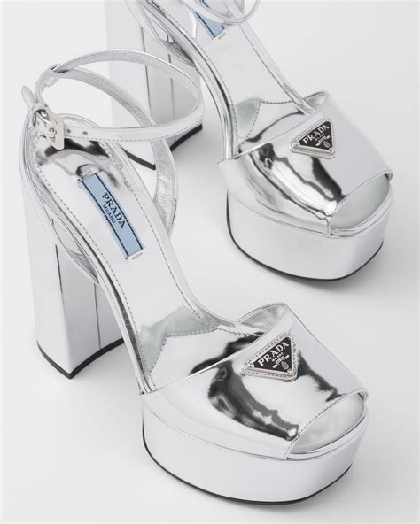 prada black and white sandals|prada silver platform sandals.